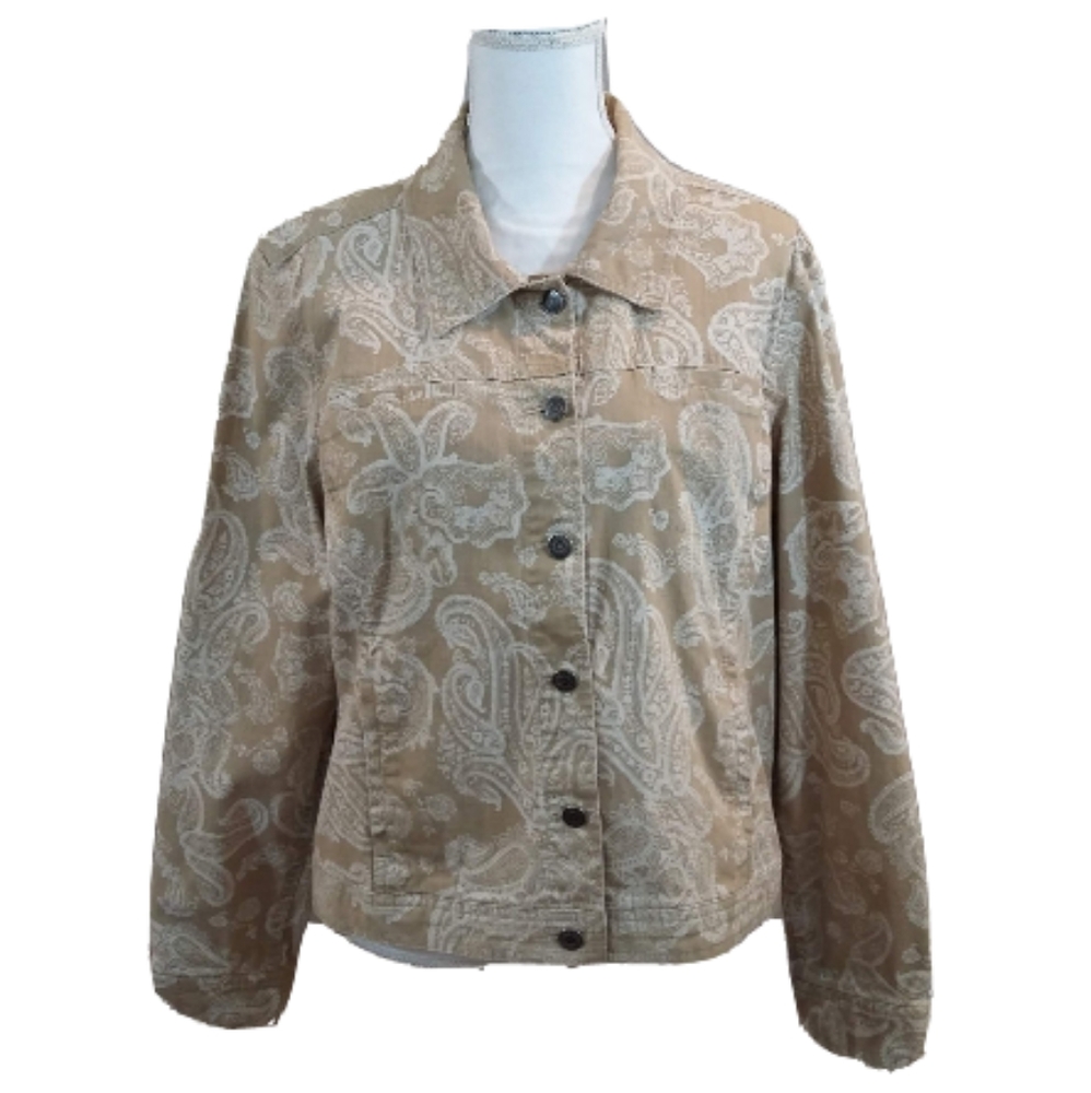 Croft & Barrow 18 Tan White Paisley Button Jacket
